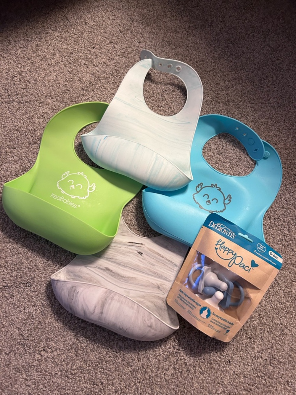 Silicone pocket bibs and NWT binkies
